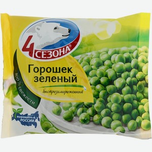 Горошек зеленый 4 Сезона быстрозамороженный 400г пакет