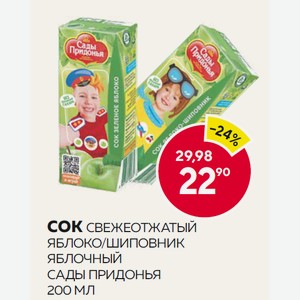 Сок Сады Придонья Яблочный, Яблоко-шиповник 0.2л Т/п