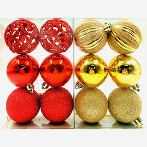 Набор шаров пластик красные/золото 6см 6шт в ассортименте