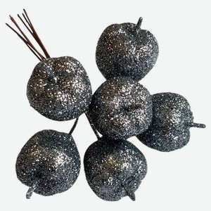 Набор-букет DecoLine Яблоки с глиттером на вставках темно-серые 12 см из 6 шт для цветов и подарков, 1 шт