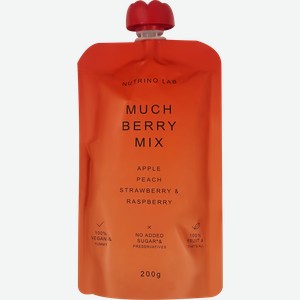 Пюре фруктово-ягодное NUTRINO LAB Яблоко, персик, клубника и малина, 200г