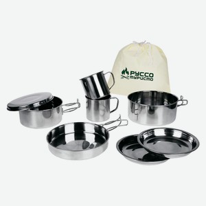 Набор туристической посуды РУССО ТУРИСТО, 8 предметов в чехле, нерж.сталь
