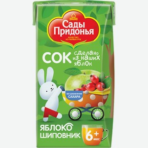 Детское питание сок САДЫ ПРИДОНЬЯ яблоко шиповник б/сахара с 6 мес, Россия, 125 мл