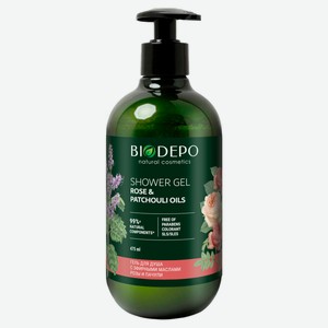 Гель для душа натуральный Biodepo с эфирными маслами розы и пачули, 475 мл