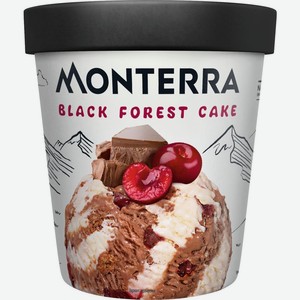 Мороженое Monterra Black forest cake шоколадное с вишней и кусочками печенья 9% БЗМЖ 300г, 480 мл