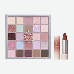 3CE Набор: Палетка теней для век XL Eyeshadow Palette + Матовая помада для губ Cashmere Hug Lipstick, Mood Shifter + 09 TAUPE BEIGE