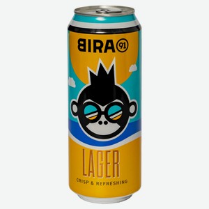 Пиво светлое Bira 91 Lager пастеризованное 4,5% Индия, 0,5 л