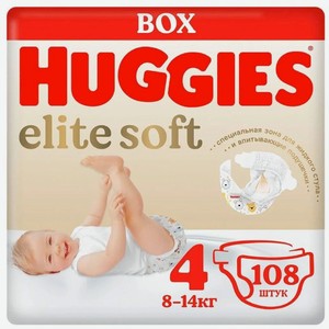 Подгузники Huggies Elite Soft р.4 8-14кг, 108шт
