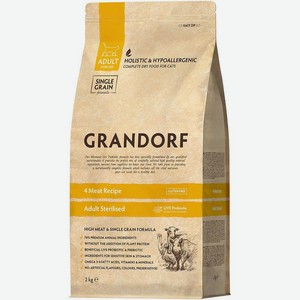 Корм сухой Grandorf Четыре вида мяса для стерилизованных кошек, 2кг