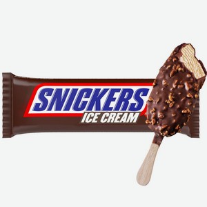 Мороженое Snickers молочное с карамелью и арахисом в глазури эскимо 5% БЗМЖ 65г, 75 мл