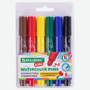 BRAUBERG Фломастеры смываемые детские, противоударный наконечник KIDS, 6 шт.