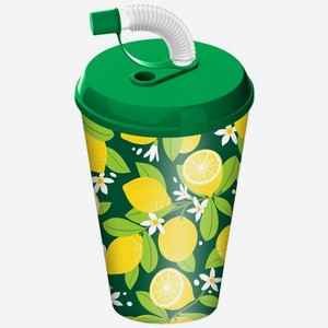 Стакан с крышкой и трубочкой и с колпачком в ассортименте 420мл, 1 шт