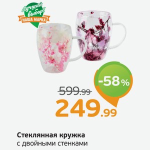 Стеклянная кружка с двойными стенками, 1 шт.