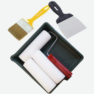 Набор малярный: шпатель 100мм, валик поролон 180мм 2 запасных ролика, ванночка, кисть 50мм