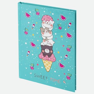 BRAUBERG Блокнот А6, твёрдый, клетка KIDS, Котики, 80 листов