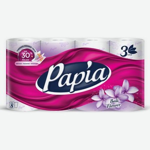 Туалетная бумага Papia Балийский цветок 3 слоя 8шт., 8 шт