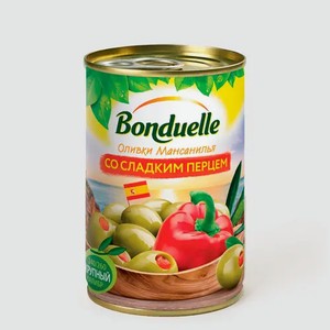 Оливки Мансанилья «Bonduelle» фаршированные сладким перцем, 0,3 г, 314 мл