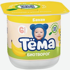 Биотворог Тёма С Яблоком/персиком/бананом, 4%, 95 Г