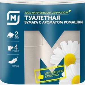 Туалетная бумага Магнит Ромашка 2 слоя 4 рулона