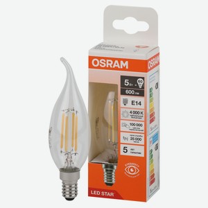 Лампа Osram LED STAR свеча 5W E14 нейтральный белый свет, 1 шт