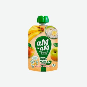 Пюре фруктовое Ам-Ам Яблоко банан и творог с 6 месяцев пауч 90 г