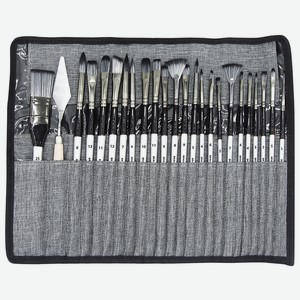 BRAUBERG Кисти художественные набор 23 шт синтетика с мастихином в пенале, 1 шт.