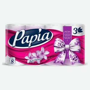 Туалетная бумага Papia Bali Flower белая 3 слоя, 8 рулонов