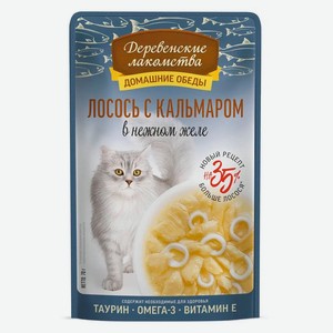 Лакомство для кошек «Деревенские лакомства» Лосось с кальмаром в нежном желе, 70 г