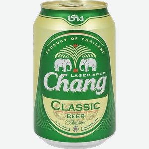 Пиво светлое CHANG пастеризованное фильтрованное 5,0%, 0,33л