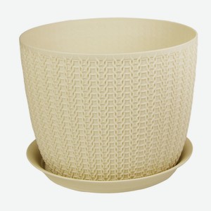 Кашпо Вязание d180мм с поддоном М 3121 белый ротанг