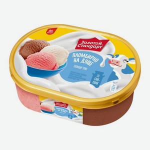 Мороженое Золотой Стандарт Трио пломбир шоколад-вкус сливок-вкус клубники 445/475г
