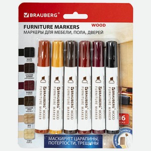 BRAUBERG Маркеры для мебели WOOD 1-5мм 6 цветов, 1 шт