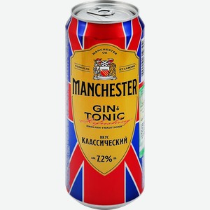 Напиток слабоалкогольный MANCHESTER Джин-тоник со вкусом брусники газированный 7,2%, 0.45л