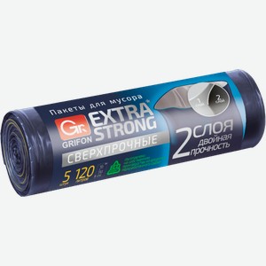 Пакеты для мусора Grifon прямые ПВД 40мкм 120л 5шт