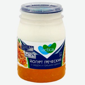 Йогурт греческий густой Lactica с медом и грецким орехом 3% БЗМЖ, 190 г