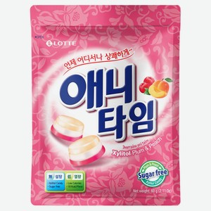 Карамель леденцовая Lotte со вкусом сливы и персика без добавления сахара Корея, 60 г