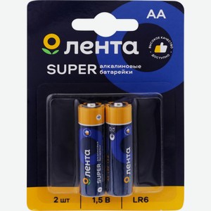 Элемент питания ЛЕНТА АА, LR6, 1,5В, алкалиновый ALR602, Китай, 2 шт