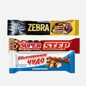 Шоколадный батончик  Золотой Степ / Обыкновенное чудо / Супер Степ / Зебра  40-65гр