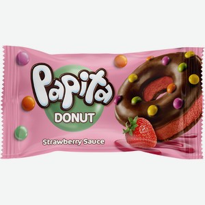 Кекс  PAPITA DONUT  с какао-глазурью, клубничной начинкой и