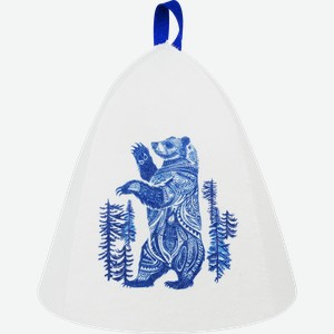 Шапка для бани и сауны ГЛАВБАНЯ Фольклорная, белый войлок с принтом, Арт. Б4030712Л