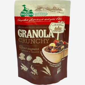 Мюсли запеченные BIONOVA Шоколадные, с клубникой и бананом, 60г
