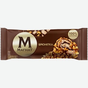 Мороженое Магнат Брюнетка сливочное эскимо в молочном шоколаде грецкий орех, кешью и кукурузные хлопья 67г, 67 г