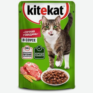 Влажный корм Kitekat для взрослых кошек говядина в соусе Сочная говядина 85 г дизайн упаковки в ассортименте