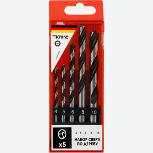 Набор сверл по дереву KRANZ 5 предметов 4–10мм, Арт. KR-91-0750