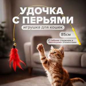 Игрушка для кошек  Удочка с перьями , Pet Club, 85 см, в ассортименте