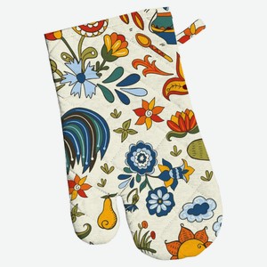 Рукавица-прихватка стеганная «Лен Наш» Петухи, 30х18 см