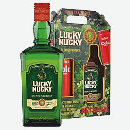 Набор Виски Лаки Наки, Купажированный, 3-летний, 0,7 Л + Газированный Напиток Санбел Кола, Классик, 450 Мл
