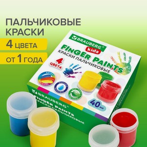 Краски пальчиковые BRAUBERG KIDS 4цв по 40мл