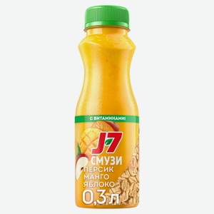 Продукт питьевой J7 Смузи Полезный завтрак с витаминами яблоко персик и манго без добавления сахара охлажденный, 300 мл
