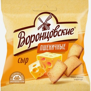 Сухарики ВОРОНЦОВСКИЕ пшеничные со вкусом сыра слайсы, Россия, 80 г